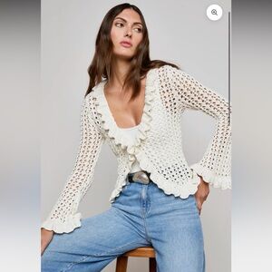 L'AGENCE Solaris Open Stitch Ivory Knit Cardigan